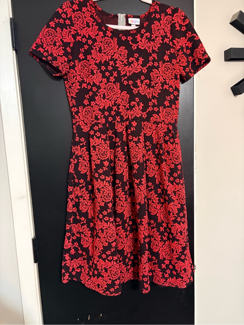 Lularoe Black & Red Floral Fit-and-Flare Dress